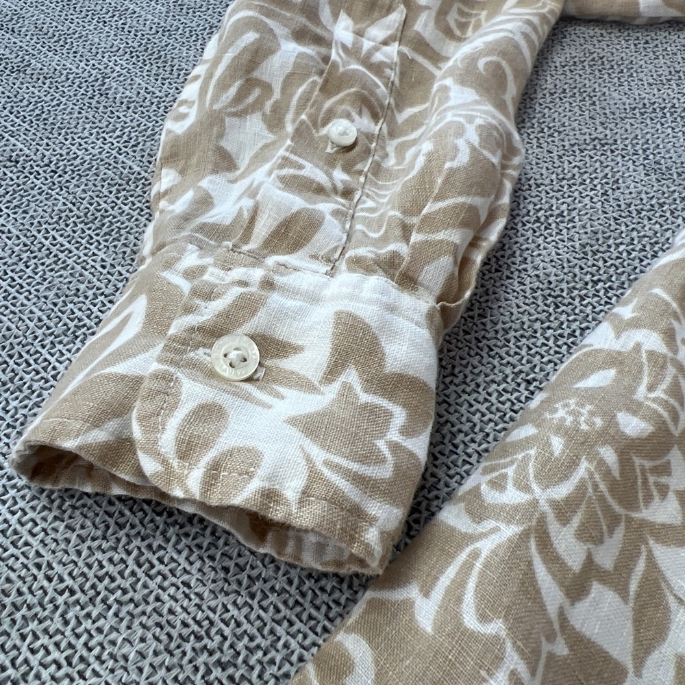 Ralph Lauren Khaki Floral Linen Shirt Button Women XS Rolled Up Long Sleeves - Picture 7 of 12